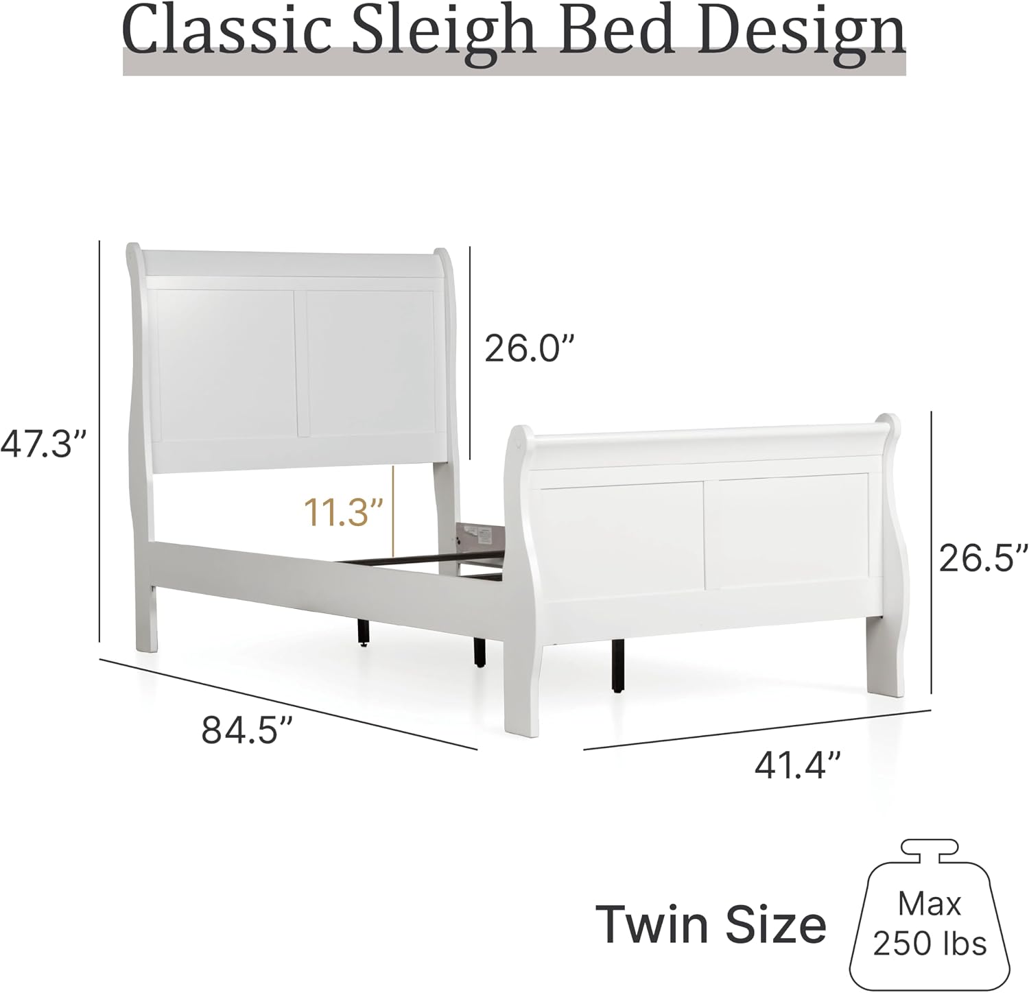 Furniture of America Louis Phillipe Traditional Solid Wood 3 Piece Bedroom Set, Twin Bed Frame and Nightstands Set of 2, Chic Sleigh Bedframe with Headboard and Footboard, Box Spring Needed, White