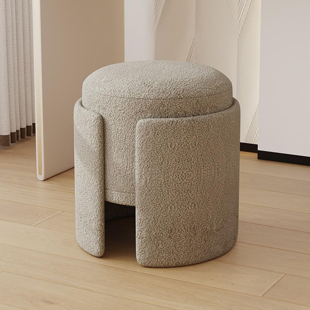 Modern Upholstered Ottoman Comfortable Vanity Stool End Table Pouf Under Desk Soft Dressing Foot Stool for Makeup Room, Living Room, Bedroom, Entrance(Khaki)
