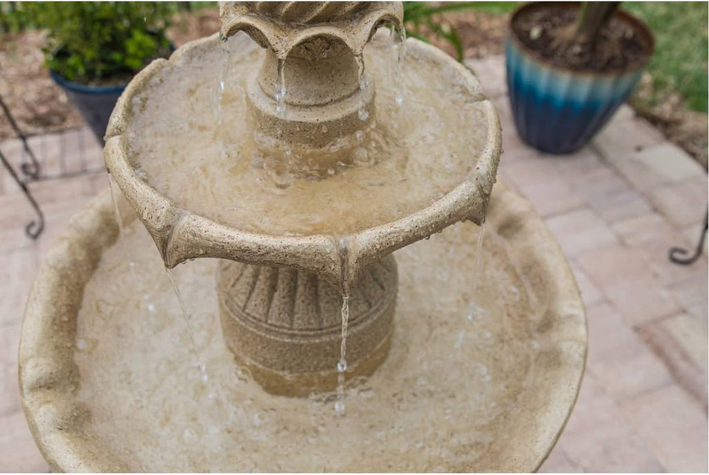 Kenroy Home 51009SNDST Frost Outdoor Solar Floor Fountain with Tan Finish, Traditional Style, 44' Height, 22' Width, 22' Depth