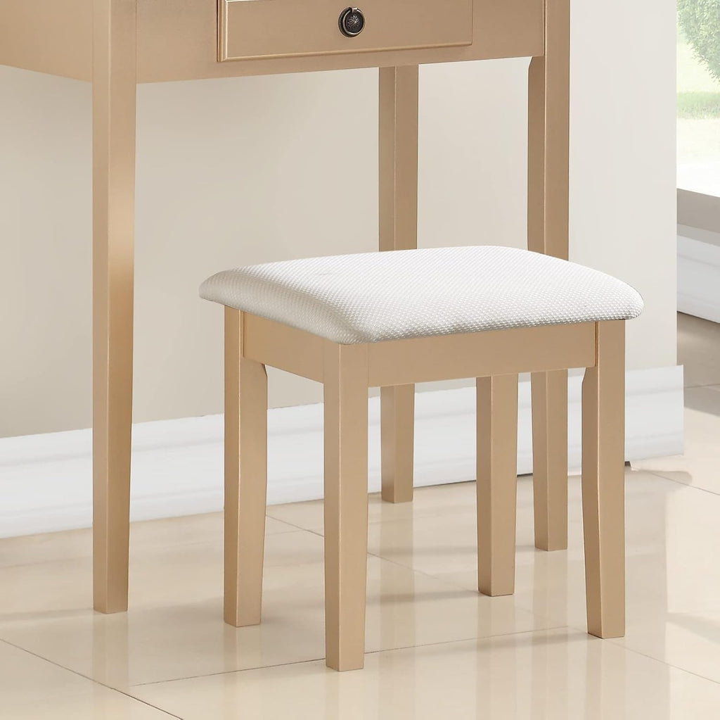 Roundhill Furniture Moniys Wood Moniya Makeup Vanity Table and Stool Set, Gold