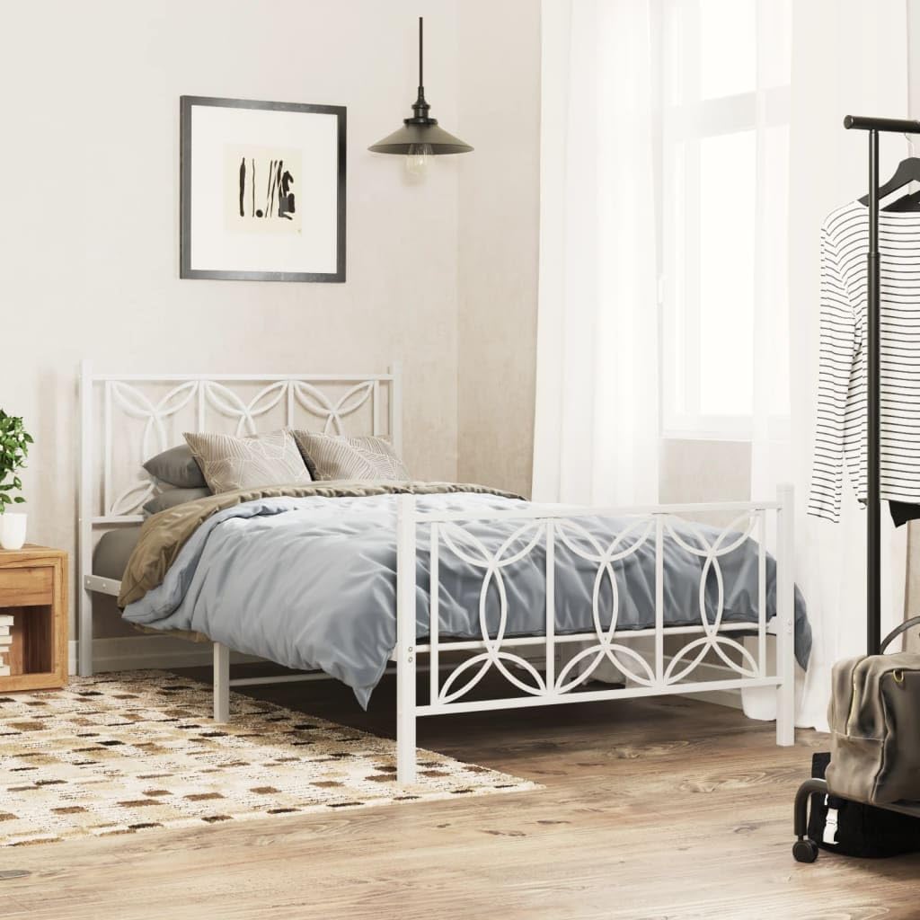 Twin Size Metal Bed Frame with Footboard White 39.4'x78.7' Sturdy Steel Platform Bed Frame with Underbed Storage Space for Bedroom Guest Room
