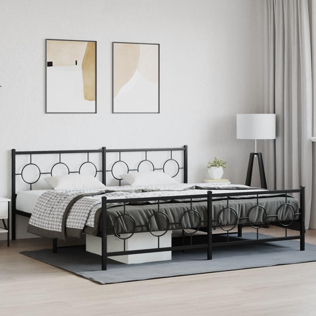 Metal Bed Frame with Footboard Black 76'x79.9' King Platform Bed Frame Sturdy Steel Construction Underbed Storage Space Heavy Duty Bedframe for Bedroom Guest Room