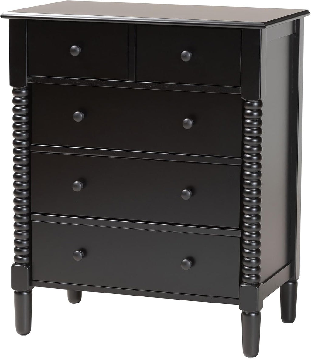 Baxton Studio Braith Farmhouse Black Spindle Wood Queen Size 4-Piece Bedroom Set