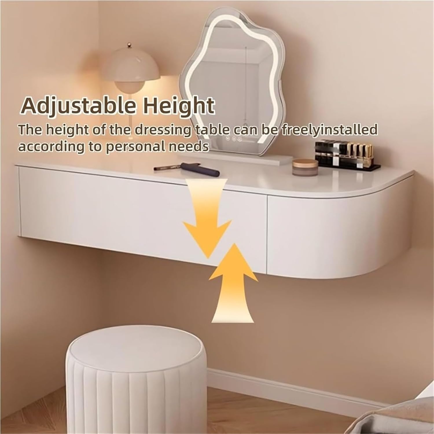 Floating Vanity Makeup Table with Drawer Wall-Mounted Dressing Table Corner Desk Small Suspended Vanity Desk,Ideal for Home