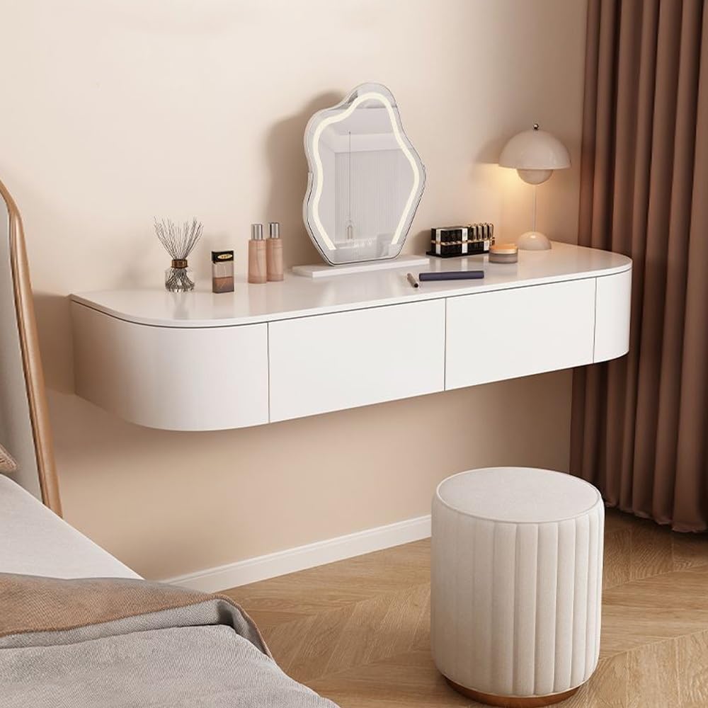 Wall Mounted Makeup Vanity with Drawers, Floating Vanity Makeup Table, Space-Saving Floating Desk, Corner Vanity Desk, Floating Dressing Table(47.2in/120cm)