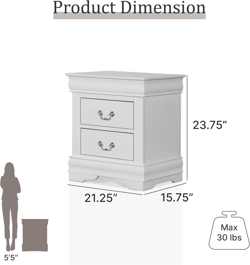 Furniture of America Louis Philippe Traditional Solid Wood 3 Piece Bedroom Set, Queen Bed Frame and Nightstands Set of 2, Sleigh Design Bedframe with Headboard and Footboard, Box Spring Needed, White