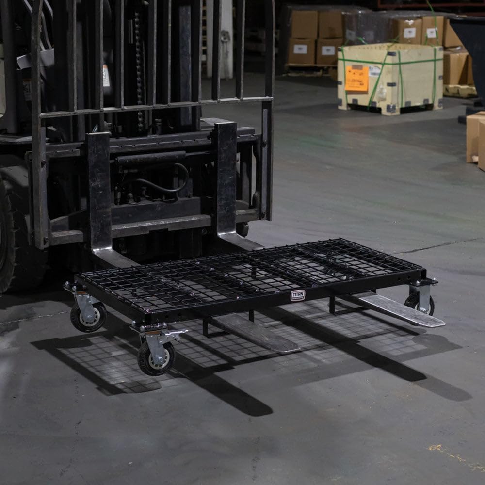 Titan Attachments Mobile Conduit Lumber and Pipe Rack with Eight Bins, Heavy-Duty Rolling Platform Base with Fork Pockets and Locking Caster Wheels, 2,500 LB Capacity, Mobile Roller Dolly