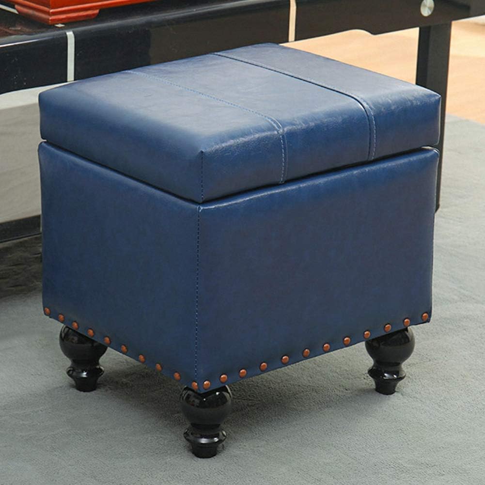 BTZHY Vanity Chair,Cube Faux Leather Storage Ottoman Foot Stool Pouf Bench Seat,Toy Box with Hinge Top Organizer Box Pouf Chest-Blue 40x34x40cm