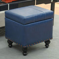BTZHY Vanity Chair,Cube Faux Leather Storage Ottoman Foot Stool Pouf Bench Seat,Toy Box with Hinge Top Organizer Box Pouf Chest-Blue 40x34x40cm