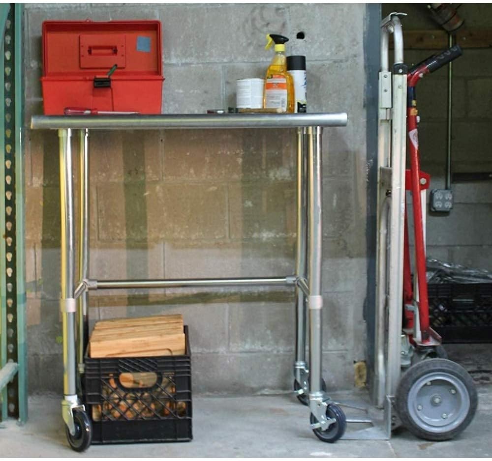 AmGood Stainless Steel Work Table Open Base & Wheels | Work Station | Metal Work Bench (Stainless Steel Work Table Open Base + Casters, 84' Long x 24' Deep)