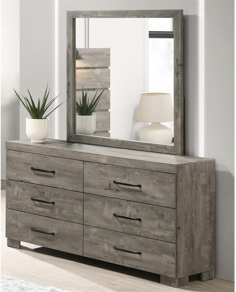 BEST QUALITY FURNITURE TM THE BEST CHOICE FOR YOUR HOME Modern Dresser with Mirror Set – Horizontal 6-Drawer Dresser and Mirror in Antique Gray Laminate Finish