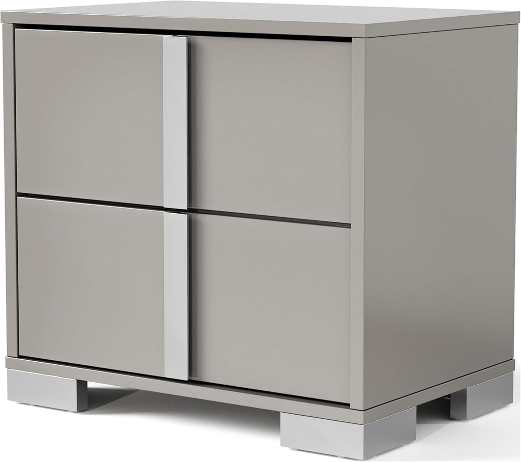 Furniture of America Alistair Modern Wood 2-Piece Bedroom Set with LED on Headboard Bed, Ball-Bearing Glides, Vertical Chrome Handles on Nightstand, Box Spring Required, King, Light Taupe