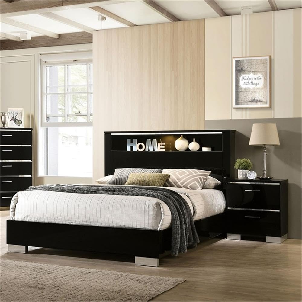 Furniture of America FOA Ryant Contemporary 3-Piece Black Wood Bedroom Set - King + 2 Nightstands