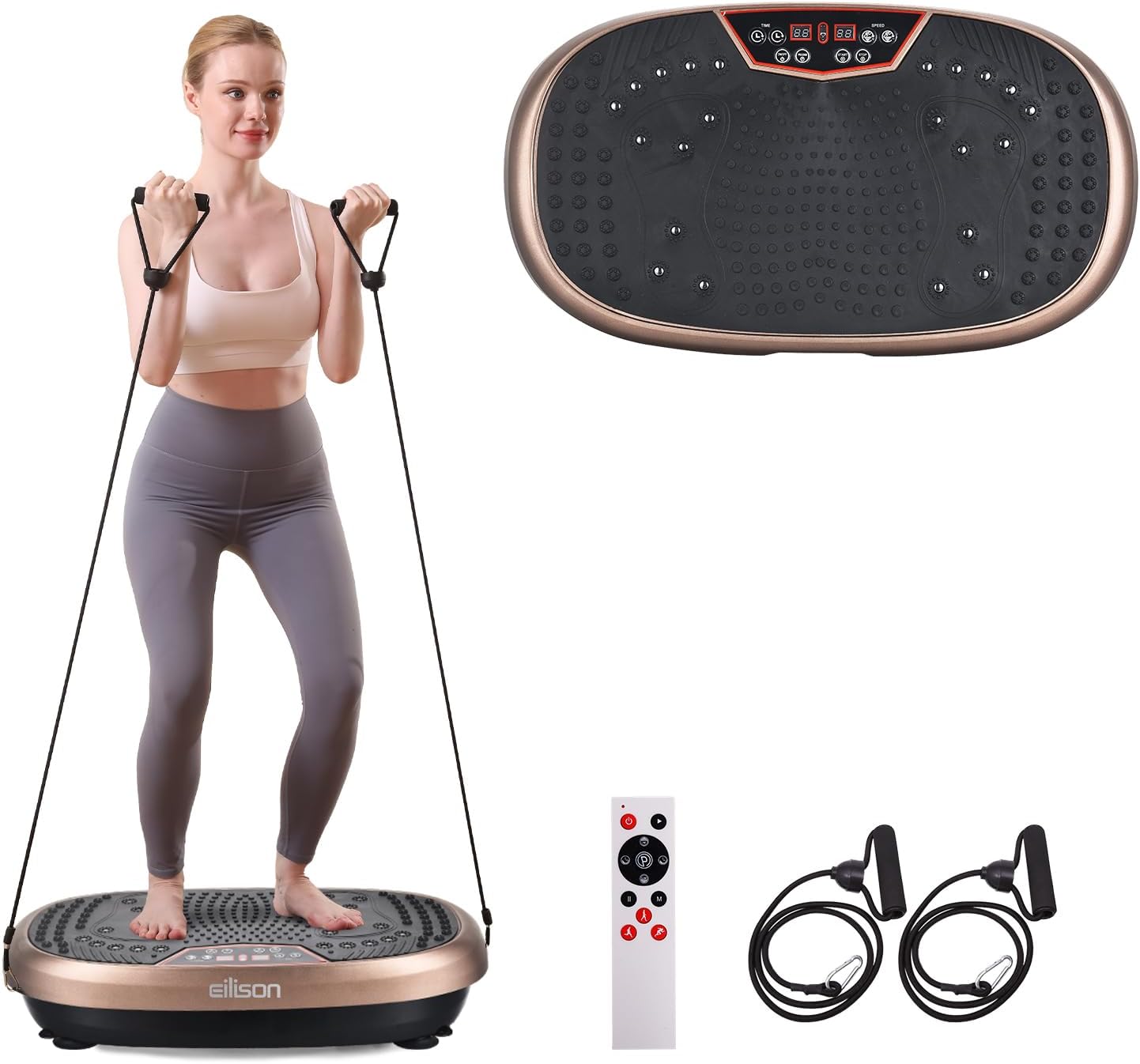 EILISON FitMaxx 3D XL Vibration Plate Exercise Machine - Whole Body Workout Vibration Platform w/Loop Bands - Lymphatic Drainage Machine for Weight Loss, Shaping, Recovery