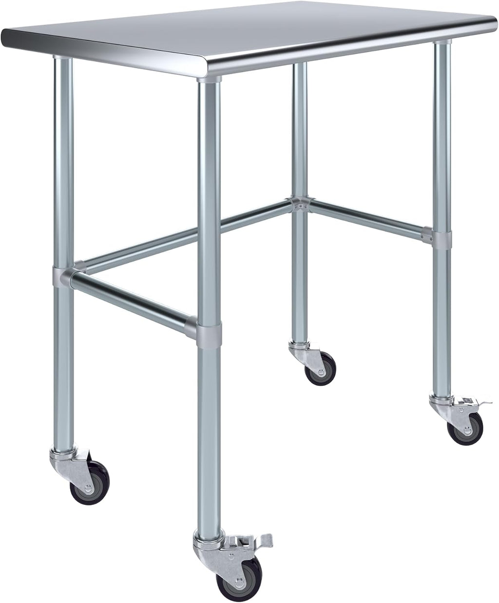 AmGood Stainless Steel Work Table Open Base & Wheels | Work Station | Metal Work Bench (Stainless Steel Work Table Open Base + Casters, 36' Long x 24' Deep)