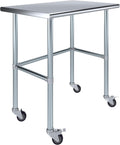 AmGood Stainless Steel Work Table Open Base & Wheels | Work Station | Metal Work Bench (Stainless Steel Work Table Open Base + Casters, 36' Long x 24' Deep)
