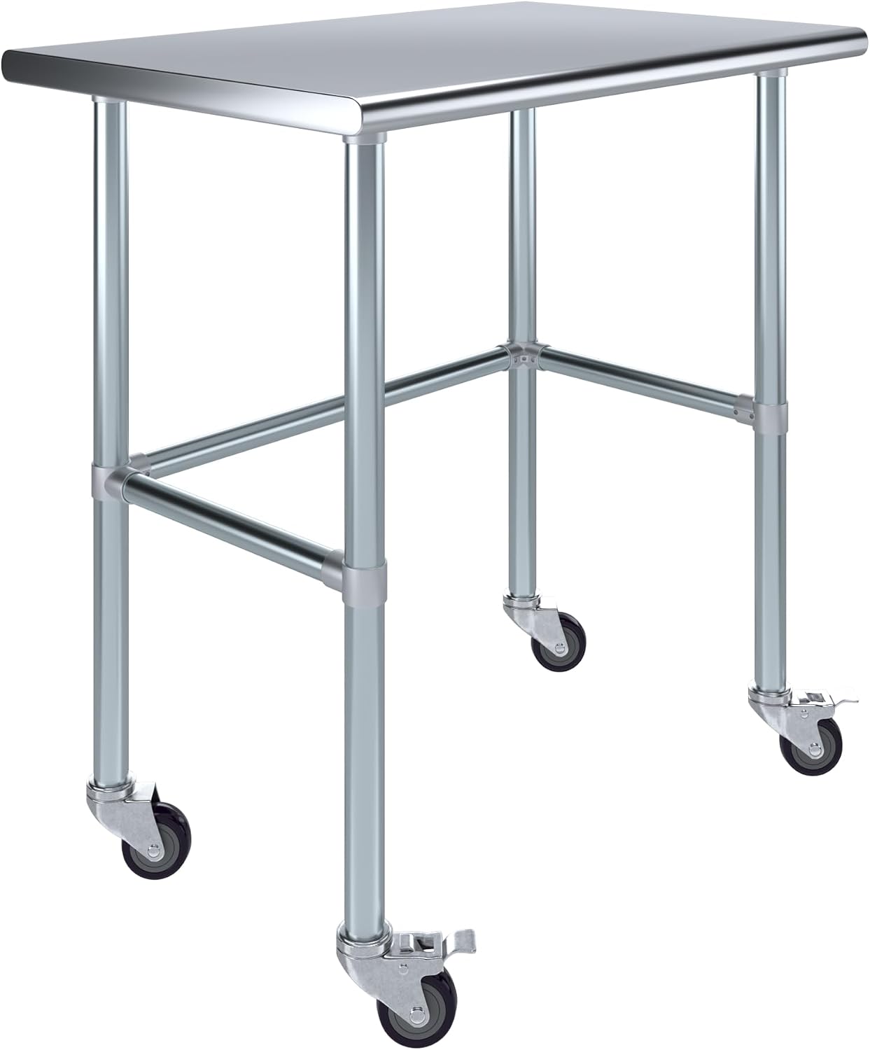 AmGood Stainless Steel Work Table Open Base & Wheels | Work Station | Metal Work Bench (Stainless Steel Work Table Open Base + Casters, 36' Long x 24' Deep)