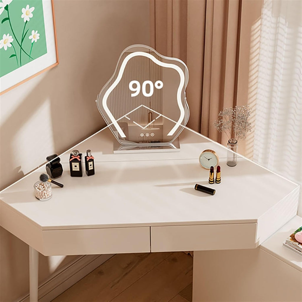 Makeup Vanity Desk Modern Vanity Desk, White Corner Table, Small Space Makeup with Mirror and 5 Drawers(Small)