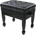 Adjustable Height Piano Bench with Storage, Heavy Duty Solid Wood Piano Stool Keyboard Bench with PU Leather Padded Cushion(Black)