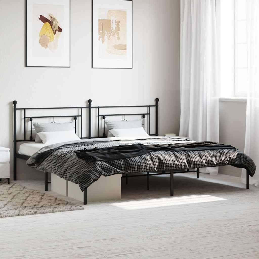 Metal Bed Frame with Headboard Black 76'x79.9' King Platform Steel Bedframe with Underbed Storage Space for Bedroom Furniture