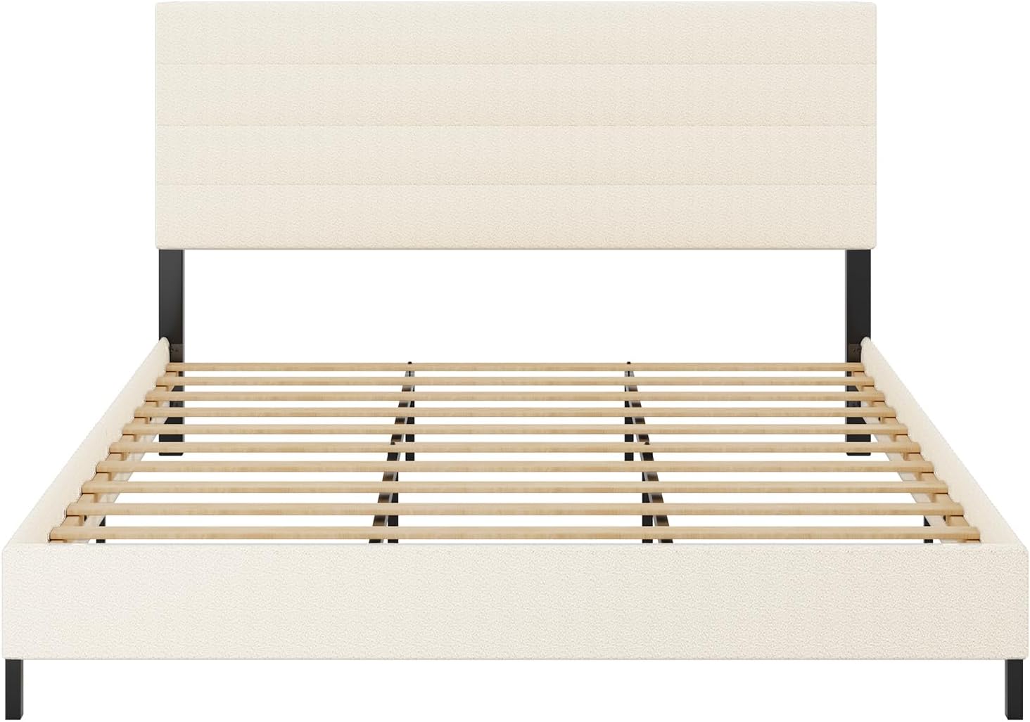 Furnihome King Size Bed Frame, Modern Sherpa Upholstered Bed Frame King with Adjustable Headboard, Wooden Slats Support Platform, No Box Spring Needed,Easy Assembly,Cream