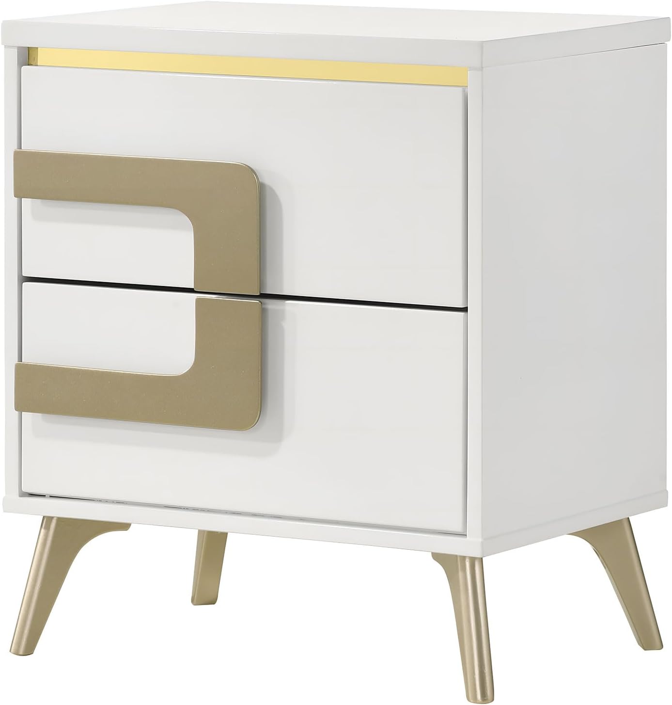 Kings Brand Furniture 2-Piece White/Gold Bedroom Set – Queen Size Wood Bed Frame with Nightstand