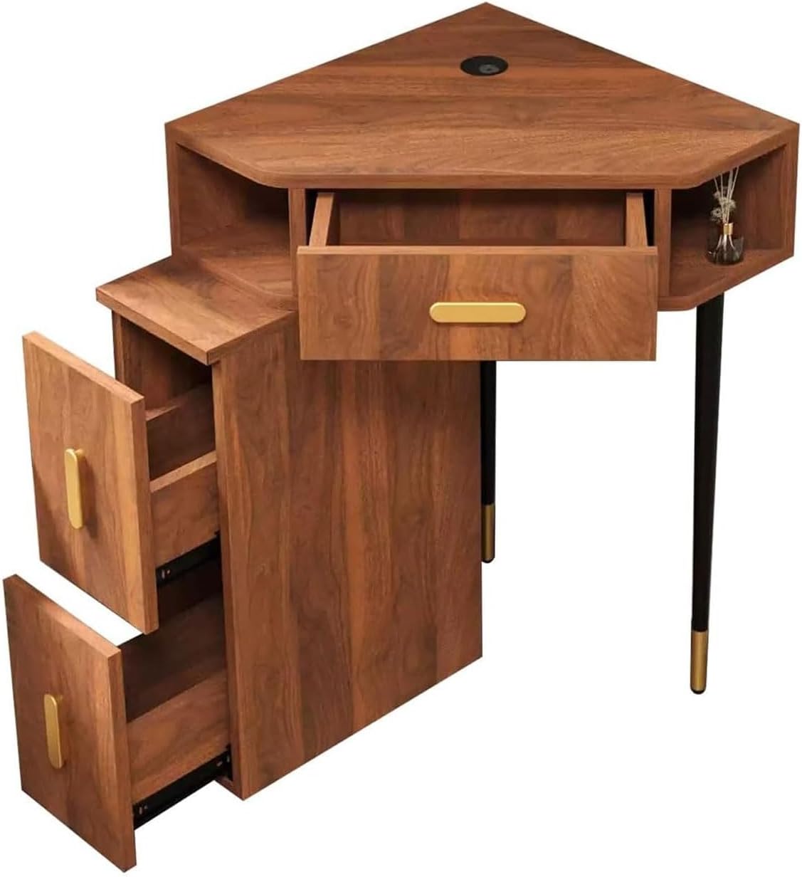 Corner Makeup Vanity Wood with Open Shelf and Drawers Multifunctional Large Storage Cabinet for Cosmetics Organization-B