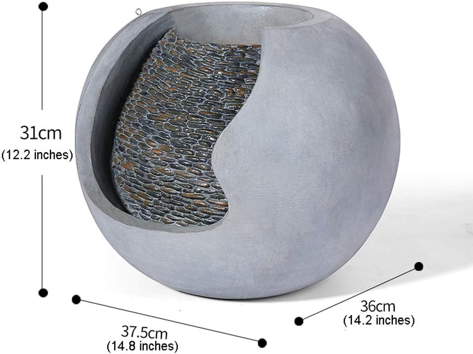Indoor Fountain/Water Fountain 14.8' Spherical Fountain Resin Made to Simulate The Appearance of Cement Texture Indoor/Outdoor Garden Patio Fountain Tabletop Water Fountains,Grey