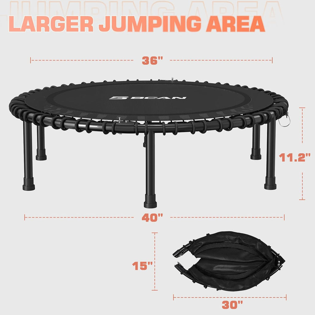 BCAN 450/550LBS Mini Rebounder Trampoline for Adults, 40'/48' Foldable Fitness Trampoline with Bungees, Quiet & Stable Exercise Trampoline Indoor/Home/Garden (BT2, Without Handle)