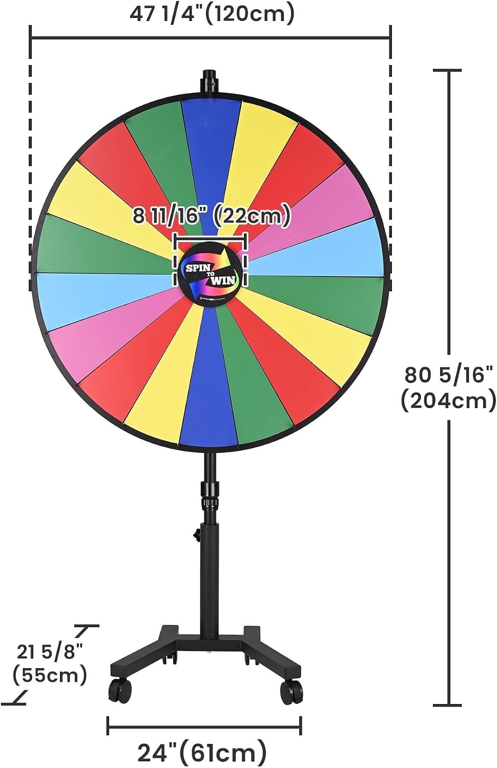 WinSpin 48' Large Giant Spinning Prize Wheel w/Mobile Base, Customizable Logo Prize Wheel Spinner with Stand for Trade Show Commercial Brand Opening Events Carnival, 18 Slots