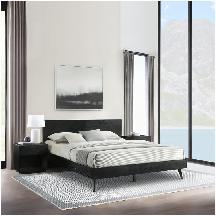Maykoosh King Bedroom Set 3 Piece - Wood Platform Bed Frame & Nightstands - Black