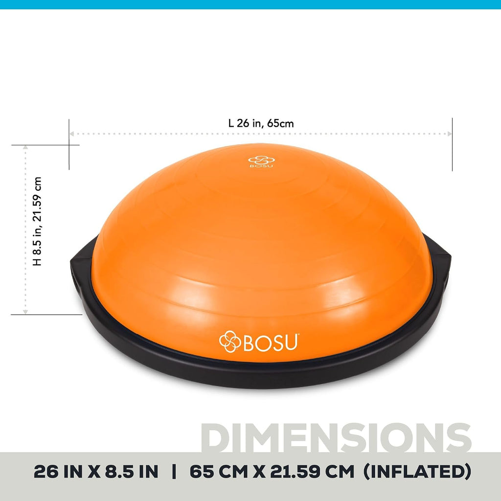Bosu Balance Ball Exercise Trainer, Home Gym Equipment w/Guided Workouts & Pump, 26' Inflatable Fitness Platform for Strength Training, Standing, Balancing, and Core Workout