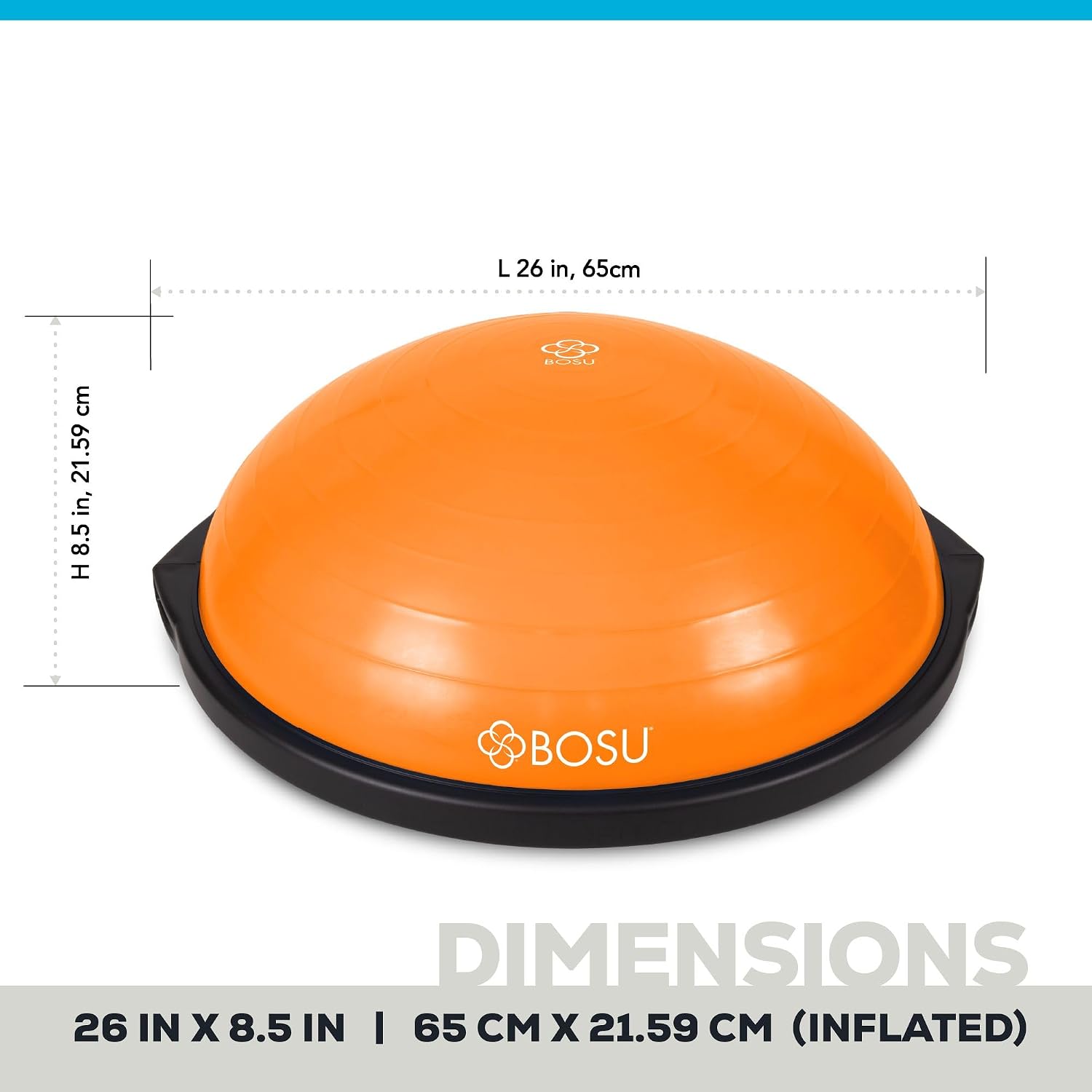 Bosu Balance Ball Exercise Trainer, Home Gym Equipment w/Guided Workouts & Pump, 26' Inflatable Fitness Platform for Strength Training, Standing, Balancing, and Core Workout
