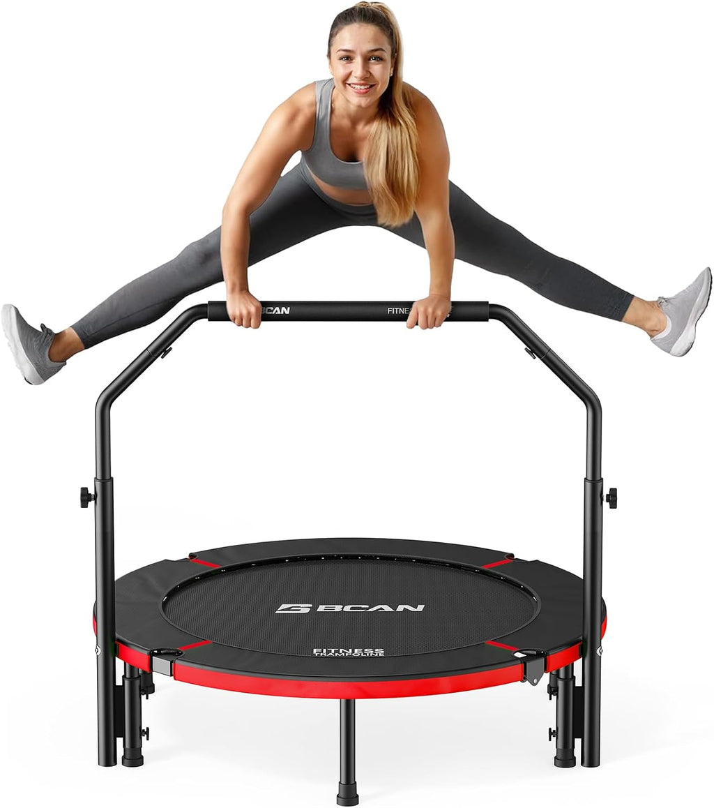 BCAN SP2 40/48' Foldable Mini Trampoline Max Load 330lbs/440lbs, Fitness Rebounder with Adjustable Foam Handle, Exercise Trampoline for Adults Indoor/Garden Workout | FED Fitness