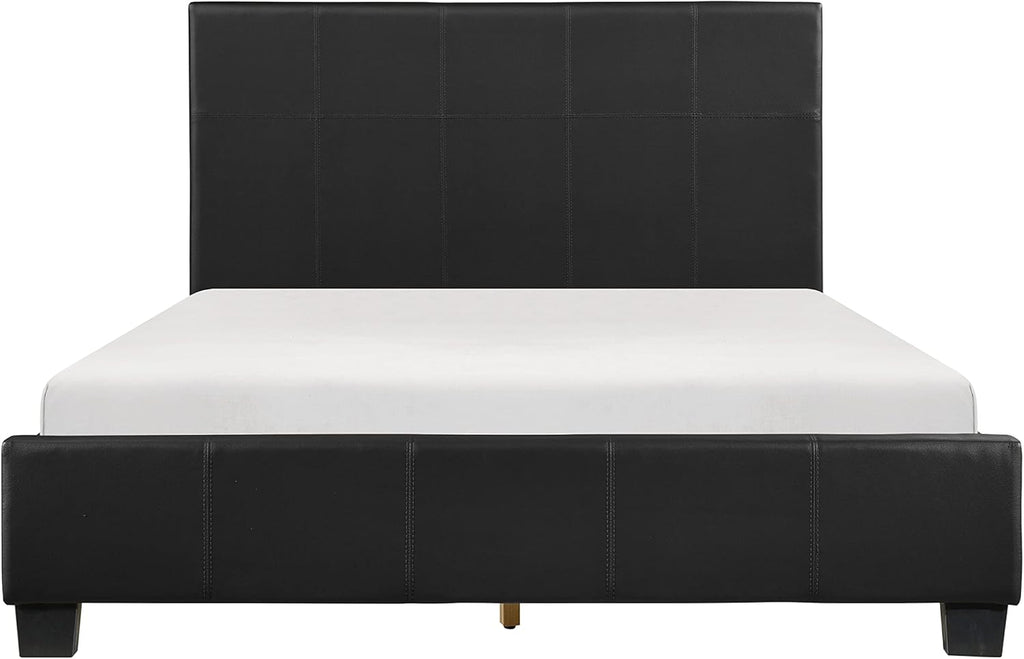 Lexicon Full Size Bed Frame with Headboard, Platform Bed Frame, Modern Faux Leather Upholstered Bed Frame, No Box Spring Required, Easy Assembly, Full, Black