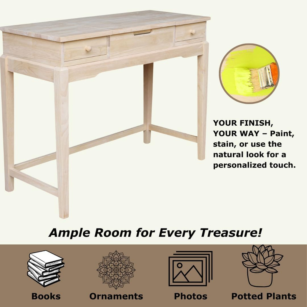 Solid Wood Vanity Table, Unfinished