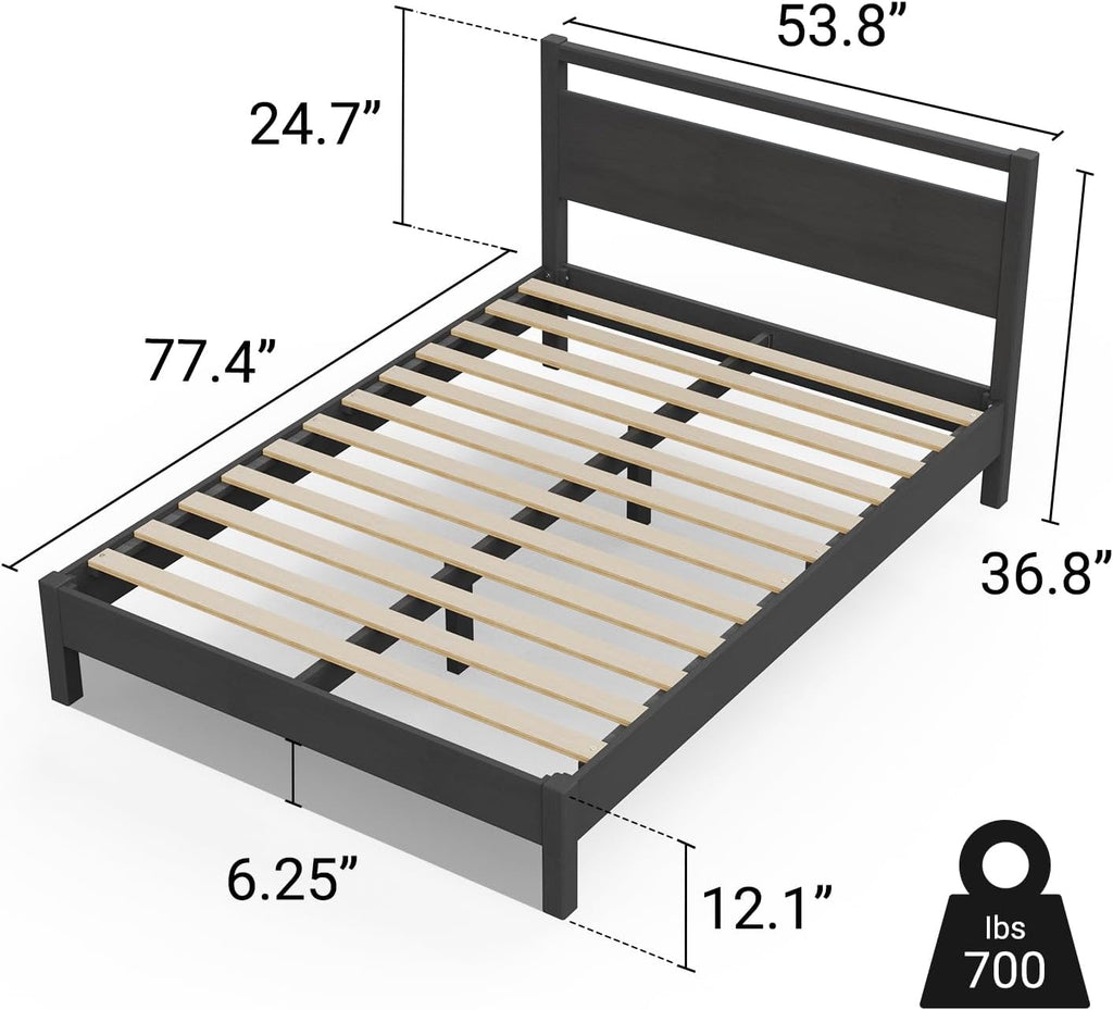 LIFEMENT Signature Wood Platform Bed Frame with Headboard, Essential, Noise Free, Under Bed Storage, No Box Spring Needed, Easy Assembly (Black, Full)
