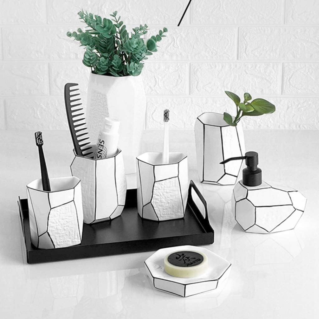 Vanity Bathroom Decor, Ceramics Bathroom Accessories Set Soap Dispenser/Toothbrush Holder/Tumbler/Soap Dish Creative Home Gift Housewarming Gift(5pcs)