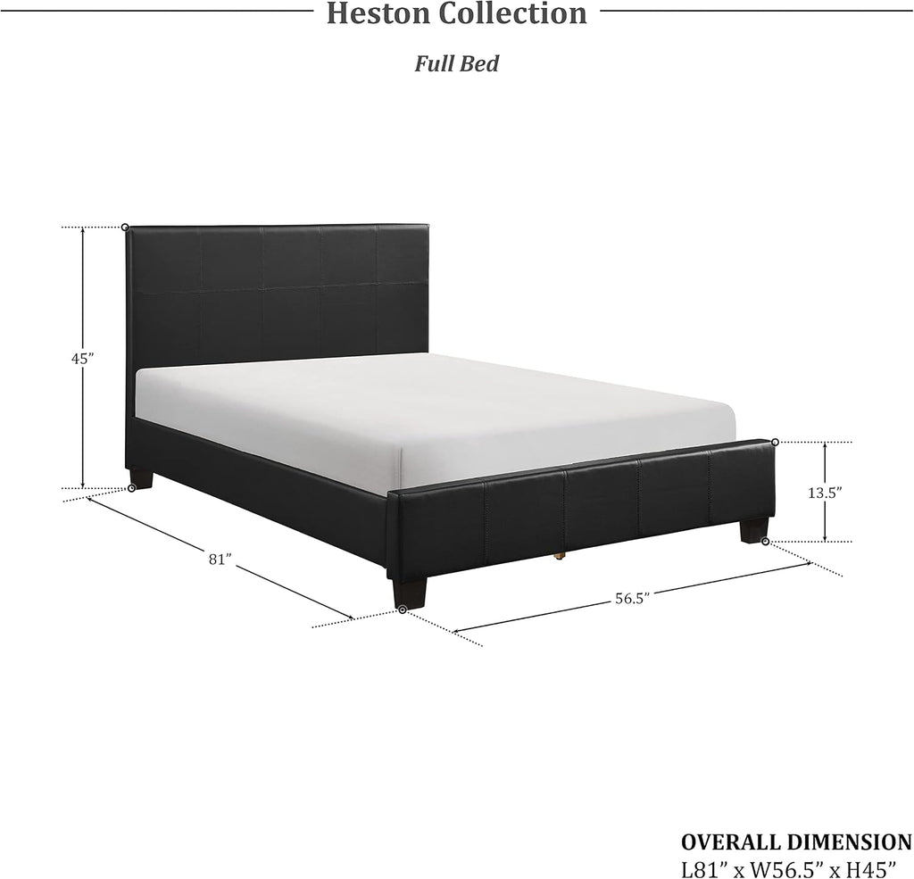 Lexicon Full Size Bed Frame with Headboard, Platform Bed Frame, Modern Faux Leather Upholstered Bed Frame, No Box Spring Required, Easy Assembly, Full, Black