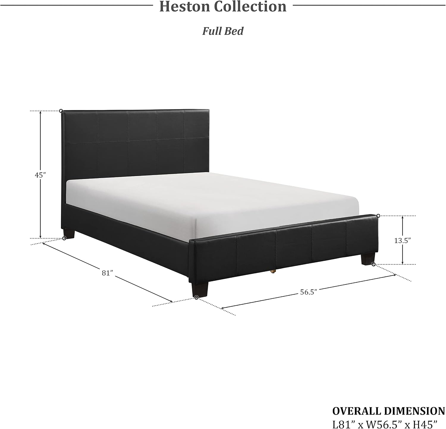 Lexicon Full Size Bed Frame with Headboard, Platform Bed Frame, Modern Faux Leather Upholstered Bed Frame, No Box Spring Required, Easy Assembly, Full, Black