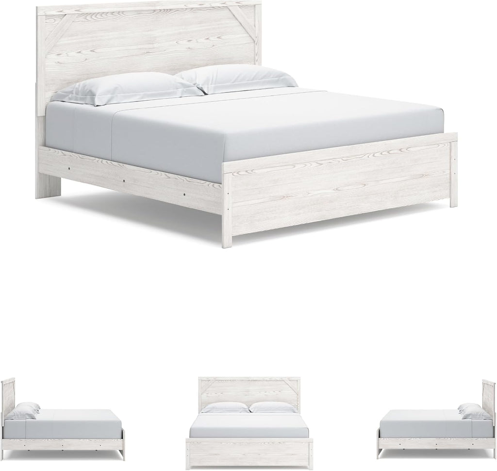 Signature Design by Ashley Gerridan Vintage King Panel Bed with Metal Slats, Foundation or Box Spring Needed, White