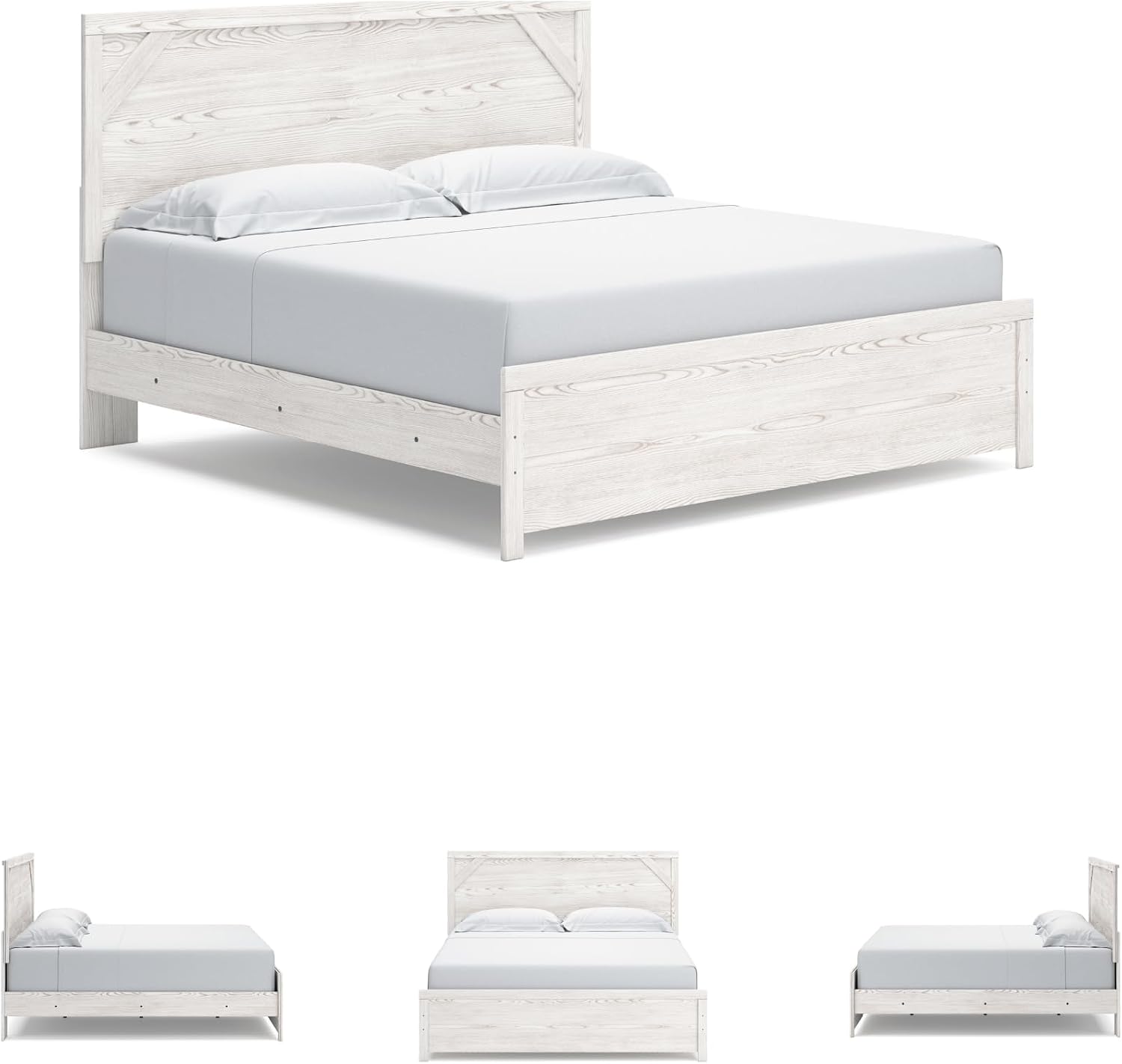 Signature Design by Ashley Gerridan Vintage King Panel Bed with Metal Slats, Foundation or Box Spring Needed, White
