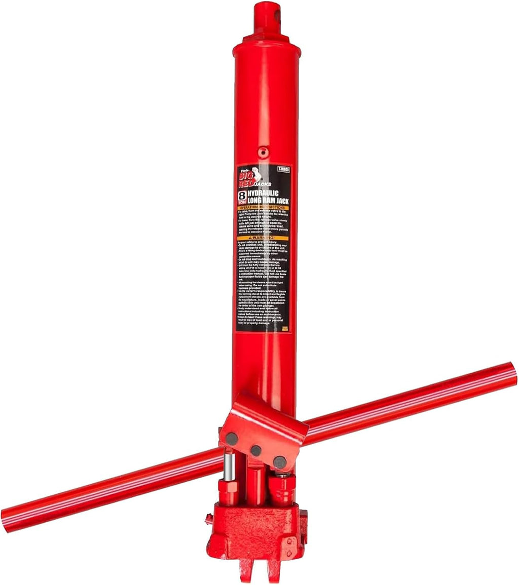BIG RED T30808 Torin Hydraulic Long Ram Jack with Double Piston Pump and Clevis Base (Fits: Garage/Shop Cranes, Engine Hoists, and More): 8 Ton (16,000 lb) Capacity, Red