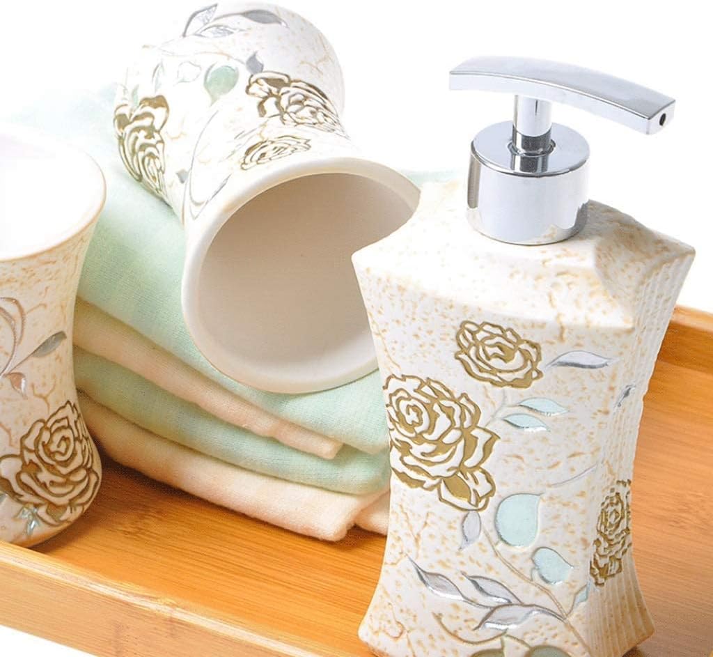 Vanity Bathroom Decor, Bathroom Accessory Set Bathroom Set Soap Dispenser Toothbrush Holder Soap Dish Housewarming Gift(6-Piece)
