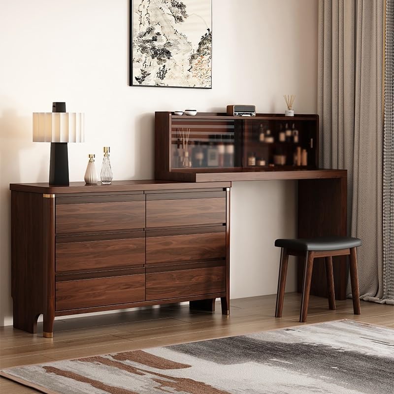 Makeup Vanity Dressing Table with Cabinet Bedroom Chinese Style Dressing Table Corner Dressing Table Wooden Vanity(165x40x80.5cm)