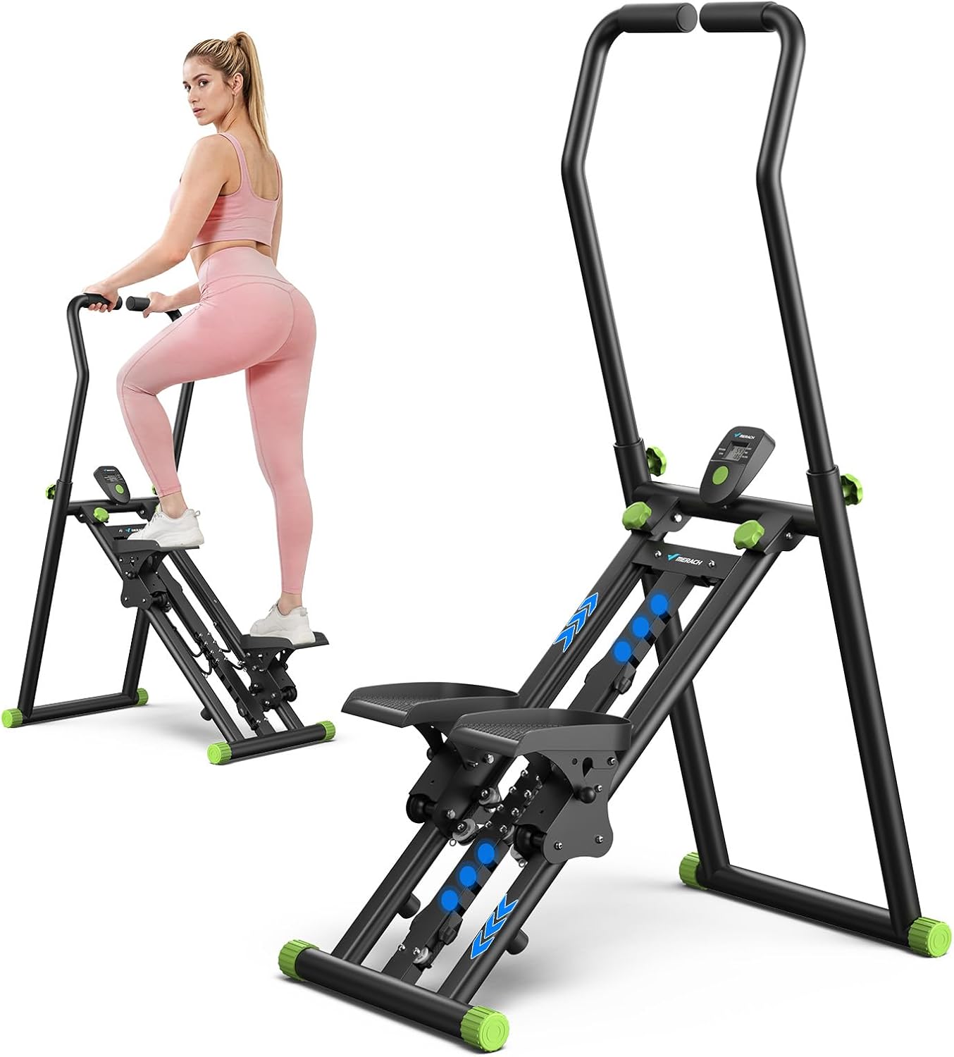 MERACH Stair Stepper for Home Gym Exercise, New Version Stairmaster for Full-Body Workout, Compact Folding Stair Climber with Extended Step Range, Adjustable Handlebar/Pedal