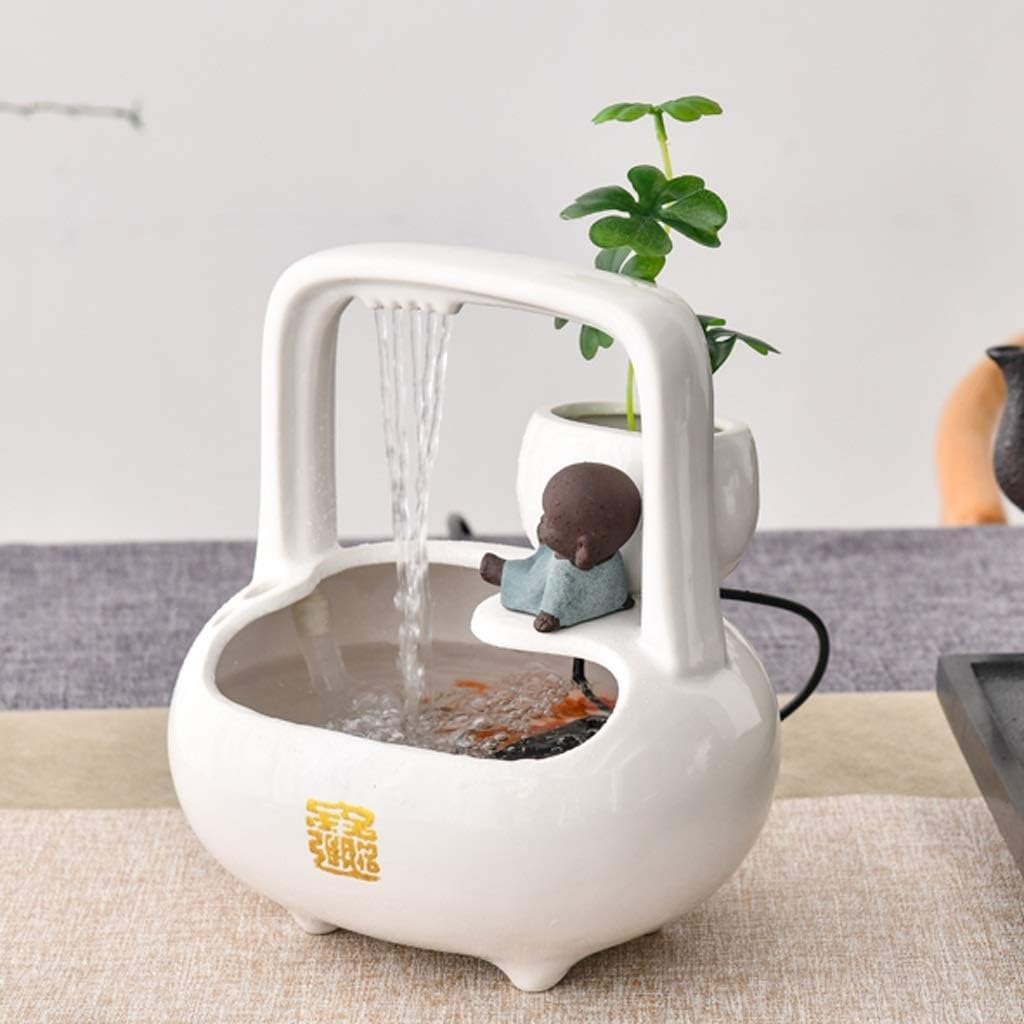 Small Indoor Water Fountain Water Features Outdoor Tabletop Fountain Ceramic Indoor Tabletop Fountain Home Office Zen Decoration Fountain Electric Pump