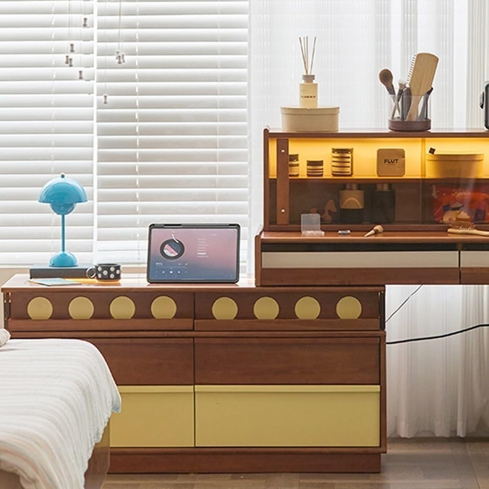 Vanity Desk Vintage Solid Wood Vanity Dresser Set - Chic French Corner Makeup Table with Storage Cabinet