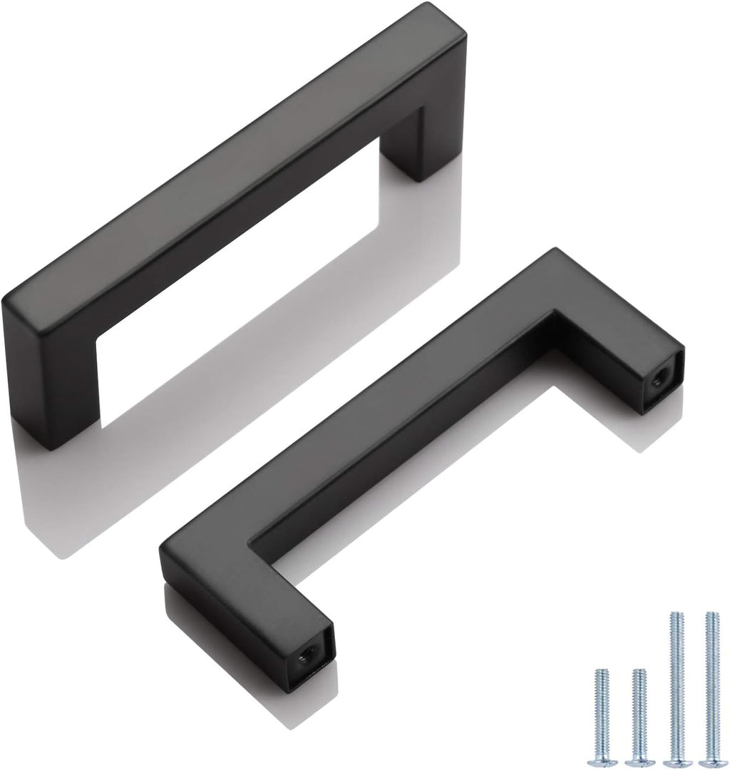Probrico 100 Pack Black 3-1/2 inch Hole Centers Square Bar Cabinet Pulls Drawer Handles Stainless Steel Modern Hardware for Kitchen and Bathroom Cabinets Cupboard Closet Wardrobe & Bedroom