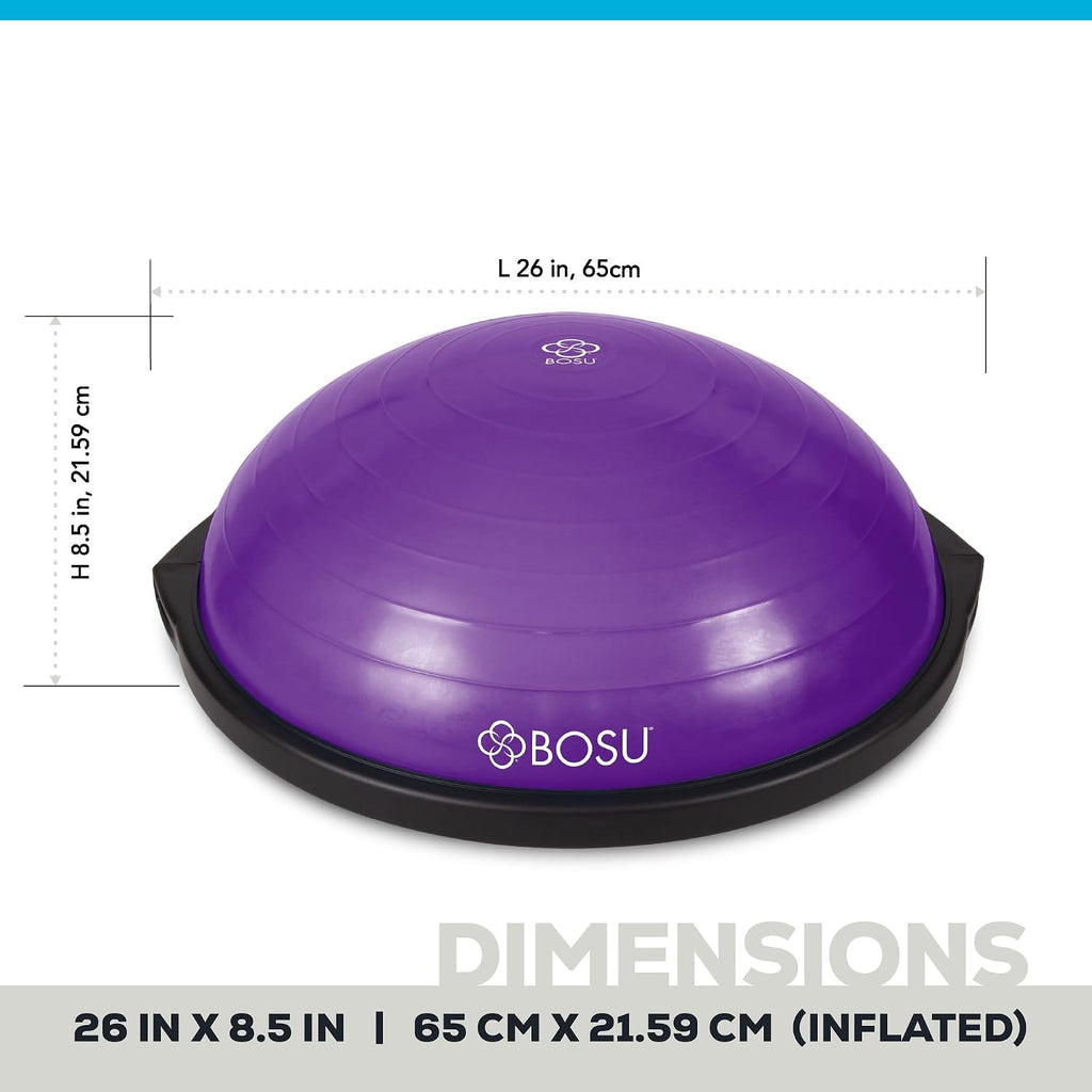 Bosu Balance Ball Exercise Trainer, Home Gym Equipment w/Guided Workouts & Pump, 26' Inflatable Fitness Platform for Strength Training, Standing, Balancing, and Core Workout